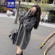 羅蒙（ROMON）2025中長(zhǎng)款高領(lǐng)毛衣女遮屁股冬季堆堆領(lǐng)寬松慵懶風(fēng)加厚打底針織衫 灰色 2XL -135-145斤