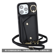 適用于左右翻卡包蘋(píng)果14promax手機殼13Pro皮質(zhì)12男女錢(qián)包款7plus 經(jīng)典黑 【配長(cháng)短雙掛繩】 iPhone 13 mini