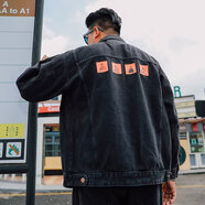 愛洛斯汀堡牛仔外套男春秋上衣服男裝休閑夾克衫ins潮牌夾克男工裝棒球服男 Y8039黑色 均碼 【下單發(fā)XL碼】