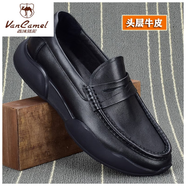 西域駱駝商務(wù)男鞋新品男士休閑皮鞋真皮透氣一腳蹬懶人鞋緩震軟底開車名牌 黑色套腳_[走步耐穿質(zhì)量好的潮牌防滑潮款運(yùn)動(dòng)高端] 37 碼-[適合春季夏天秋款冬天品牌穿的鞋子名牌]