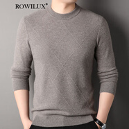 ROWILUX高檔長(zhǎng)袖純山羊絨衫男冬季新款中青年男士毛衣時(shí)尚圓領(lǐng)針織打底衫 B--81797灰駝 S 165
