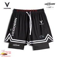 維動(dòng)（VEIDOORN）新款美式籃球短褲男女三分不過(guò)膝夏季假兩件速干跑步訓(xùn)練運(yùn)動(dòng)短褲 VD黑色假兩件三分褲（四圖單件） XL XL （115-130斤）