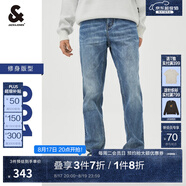 杰克·瓊斯（JACK&JONES）男裝修身牛仔褲男彈性品牌男褲休閑高檔潮流四季款寬松直筒褲子 084中牛仔藍 修身 38 190 W38/L34