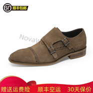 TOP GLORIA皮鞋英倫休閑男正裝商務(wù)真皮磨砂僧侶孟克鞋高級感搭扣三接頭男鞋 咖啡色 40