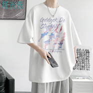 塔米依300G重磅純棉短袖T恤男生夏季爪印設(shè)計感半袖潮牌體恤寬松打底衫 白色 S
