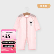 婧麒嬰兒衣服夏季薄款新生寶寶提花連體衣純棉空調(diào)服爬服夏裝單件 宇航員粉 80cm