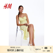 H&M女裝背心吊帶連衣裙秋季透氣修身碎花抽繩中長連身裙1224678 黃色/花卉 160/88 S