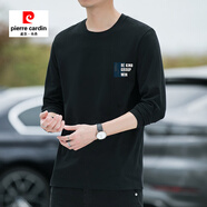皮爾卡丹長(cháng)袖T恤男純棉寬松大碼寬松笑臉純棉休閑體恤剪標短袖春秋打底衫 3321黑色(長(cháng)袖) 3XL