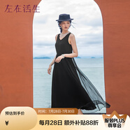 生活在左【100%桑蠶絲】百搭顯瘦無袖連衣裙女裝2025夏季新款長裙子 玄黑色 L