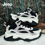 JEEP SPIRIT吉普高幫鞋子男鞋春秋季2025新款加絨保暖棉鞋休閑男士潮流老爹鞋 石墨黑/月塵灰【單內(nèi)里】 J913970187 42