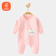 貝瑞加（Babyprints）嬰兒連體衣秋冬寶寶衣服新生兒夾棉爬服加厚保暖護肚哈衣 粉貓66