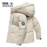 鴨鴨（YAYA）反季羽絨服男短款冬季新款鴨絨連帽戶外加厚商務(wù)休閑保暖外套Y 米白色-YE4B015882D L