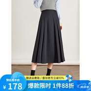 熙世界灰色百褶半身裙子女秋2025新款高腰顯瘦垂感a字西裝半裙 加厚 深灰色-不配腰帶 M