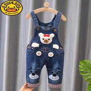G.duck男童背帶褲寶寶春秋薄款純棉男寶褲子嬰幼童兒童女夏嬰兒可開(kāi)襠褲 牛仔抱抱熊 170 14碼建議身高95-100cm