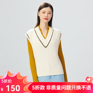 哥弟真的好（GIRDEAR）女裝V領(lǐng)拼色提花寬松馬甲背心純羊毛針織衫女A301010 黑白金點(diǎn) S (2碼)