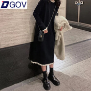 DGOV小個子黑色毛衣針織連衣裙子女秋冬季感打底內(nèi)搭配大衣的長裙 黑色zt M 【90-100斤】