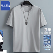 真維斯冰絲短袖速干t恤男夏季運(yùn)動(dòng)體恤網(wǎng)眼半袖青少年高端上衣涼感夏裝 淺灰 4XL 推薦（175-200）斤