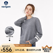 Navigare意大利小帆船純羊毛衫女士秋冬款保暖毛衣圓領(lǐng)針織衫內(nèi)搭打底衫 煙灰 XL