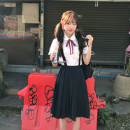 東京歲時(shí)記jk抱嬰袋裙女小個(gè)子學(xué)院風(fēng)短袖白襯衫洋裝套裝女盛夏服 簡音女子套裝【襯衫+抱嬰袋裙】  S