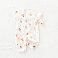 英氏（YEEHOO）央媽推薦嬰兒夏季連體衣短袖長褲純棉衣服寶寶夏裝嬰幼兒薄款紗布 粉色熊貓短袖長褲 純棉紗布 73cm