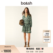 ba&sh bash2025早春新款法式摩登印花V領(lǐng)收腰連衣短裙1E25MINT KAKI XL (3)