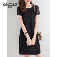 妤遇（YUUZYUUS）品牌女裝波點連衣裙女2025夏季新款氣質(zhì)收腰顯瘦法式復古小個子 黑色 XL