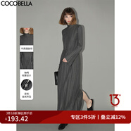 COCOBELLA手工壓褶半高領(lǐng)赫本風(fēng)長(zhǎng)袖連衣裙女秋氣質(zhì)長(zhǎng)裙FR3015 深花灰 M
