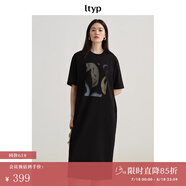 旅途原品（ltyp）t恤裙女直筒連衣裙連衣裙個(gè)性藝術(shù)印花休閑實(shí)穿短袖裙夏 靜謐黑-抽象油畫 S