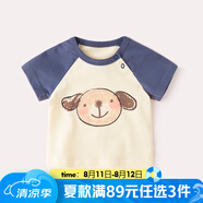 嘟嘟家寶寶短袖T恤兒童可愛夏季童裝女童夏裝圓領(lǐng)上衣男童環(huán)保印花半vip 藏青袖小狗 80 cm