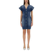 莫斯奇諾（MOSCHINO）短袖連衣裙女牛仔風(fēng)棉彈力修身顯瘦 denim dress 藍色 均碼 |M