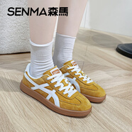 森馬（Senma）秋季新款透氣德訓鞋女情侶真皮拼接超軟百搭時(shí)尚休閑運動(dòng)男士板鞋 檸檬黃 36