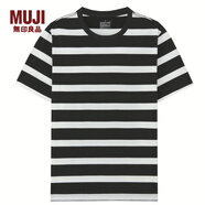 無(wú)印良品 MUJI 男式 棉 寬條紋T恤 黑色X圖案 S