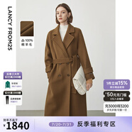 朗姿純羊毛雙面呢法式高級感中長款毛呢外套冬季通勤大衣新款 深咖色 L