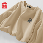 名創(chuàng)優(yōu)品（MINISO）純棉t恤男簡化高級感秋季男士白小丅重磅純棉內(nèi)搭長袖可外穿體恤 【220G重磅長袖】卡其(迷宮方塊胸標(biāo)) S /165(品控嚴格)