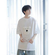 雪衣王280g重磅立體毛絨小狗短袖T恤男夏季寬松情侶半袖體恤 白色 S