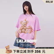 拉拉波波【商場(chǎng)同款】LALABOBO25年T恤夏新款女原創(chuàng  )潮牌短袖圓領(lǐng)印花上衣 粉色 M