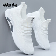 Walker Shop 防臭男鞋夏季透氣運動跑步鞋軟底輕便網鞋百搭小白鞋新款休閑鞋 百搭白色 42