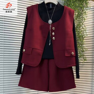 范哲狼（FANZELANG）大碼2025女裝時(shí)尚氣質(zhì)新款秋冬套裝馬甲三件套短褲天內發(fā)貨輕奢 紅色三件套 5XL 5x   170-189斤