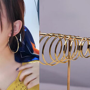 胖東來(lái)同款18k金耳環(huán)大圈圈日韓簡(jiǎn)約韓國14K10K金黃光面方形素圈 外直徑6.0cm  一對