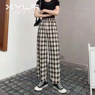 相伊戀人格子休閑褲女25年春秋季新款小個(gè)子冰絲寬松闊腿褲顯瘦九分褲子 黑咖格 均碼 【80-125斤 165CM以下】