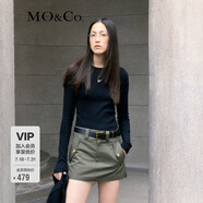 MO&Co.M字母金屬章仔魚骨線修身長袖正肩T恤弧形下擺上衣上裝黑白色 黑色-第2批 S 160
