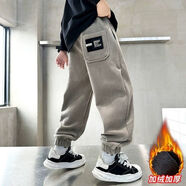 迪士尼（DISNEY）兒童裝男童加絨褲子秋冬款2025新款男孩冬季加厚中大童運動(dòng)衛褲潮 抓絨發(fā)熱束腳褲TK58 卡其綠 120