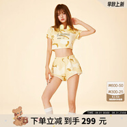 拉拉波波夏新款性感迷彩熱褲女闊腿卷邊純棉顯瘦運動短褲LBDB-WXZD17 黃色 M
