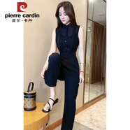 皮爾卡丹2025夏季新款時(shí)尚連體褲高端收腰無(wú)袖氣質(zhì)襯衫顯瘦女人味闊腿褲潮 黑色 L 110-120斤