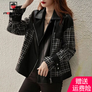 AEMAPE外套女2025秋季新款時(shí)尚小香風(fēng)機(jī)車皮衣短外套女小個(gè)子上衣女裝 黑色 L _115-125斤