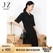 玖姿·安娜蔻西裝領連衣裙女裝夏款OL風知性裙子通勤小黑裙 素黑 2XL