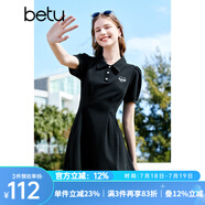 百圖betu女裝夏新款連衣裙時髦肌理收腰荷葉邊連衣裙女2303T95 黑色 L