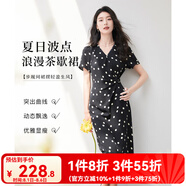 歐莎（OSA）法式波點連衣裙女2025夏季新款氣質(zhì)高級感小個子雪紡中長款裙子 黑杏波點 M
