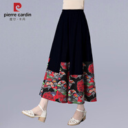 皮爾卡丹（PIERRE CARDIN）中國風(fēng)印花四季裙子拼接民族風(fēng)女裝半身裙棉麻大擺中長裙復(fù)古簡約 黑色66裙子 均碼建議90-150斤 XL 均碼建議90-150斤