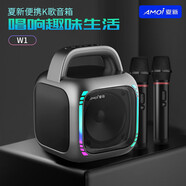 進(jìn)口材質(zhì)藍牙音響高音質(zhì)便攜戶(hù)外無(wú)線(xiàn)音箱大音量家庭K歌麥克風(fēng) 新款黑色K歌雙麥 套餐一音樂(lè )U盤(pán)